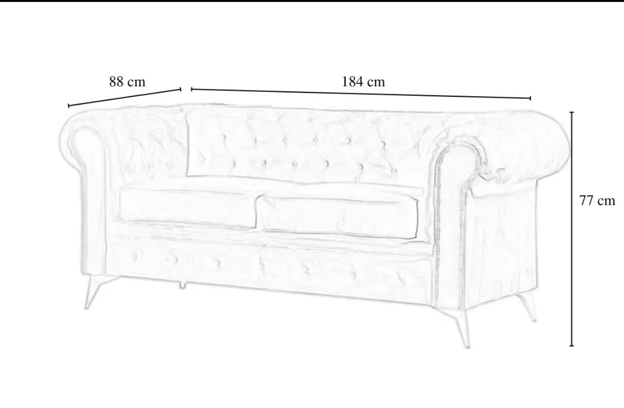 CANAPE CLOUTE TIFFANY 2 PLACES VELOURS BEIGE 184x88cm