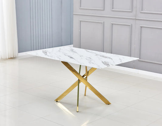 TABLE REPAS JESSICA RECTANGLE GOLD MARBRE 150x90cm