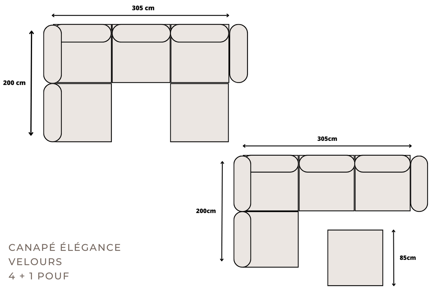 Canapé Elégance Velours Modulable 4+1 Pouf